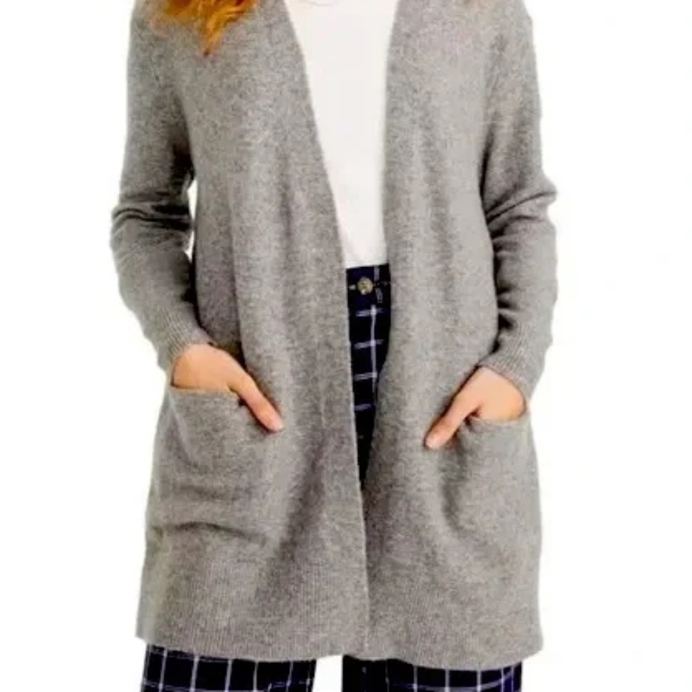 Madewell Ryder Cardigan Merino Wool Alpaca Gray M Summer Open Front Pockets EUC